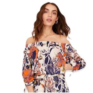 Free People XS Shasta Floral Crop Top Earthy Hippie Off The Shoulder Ruffle